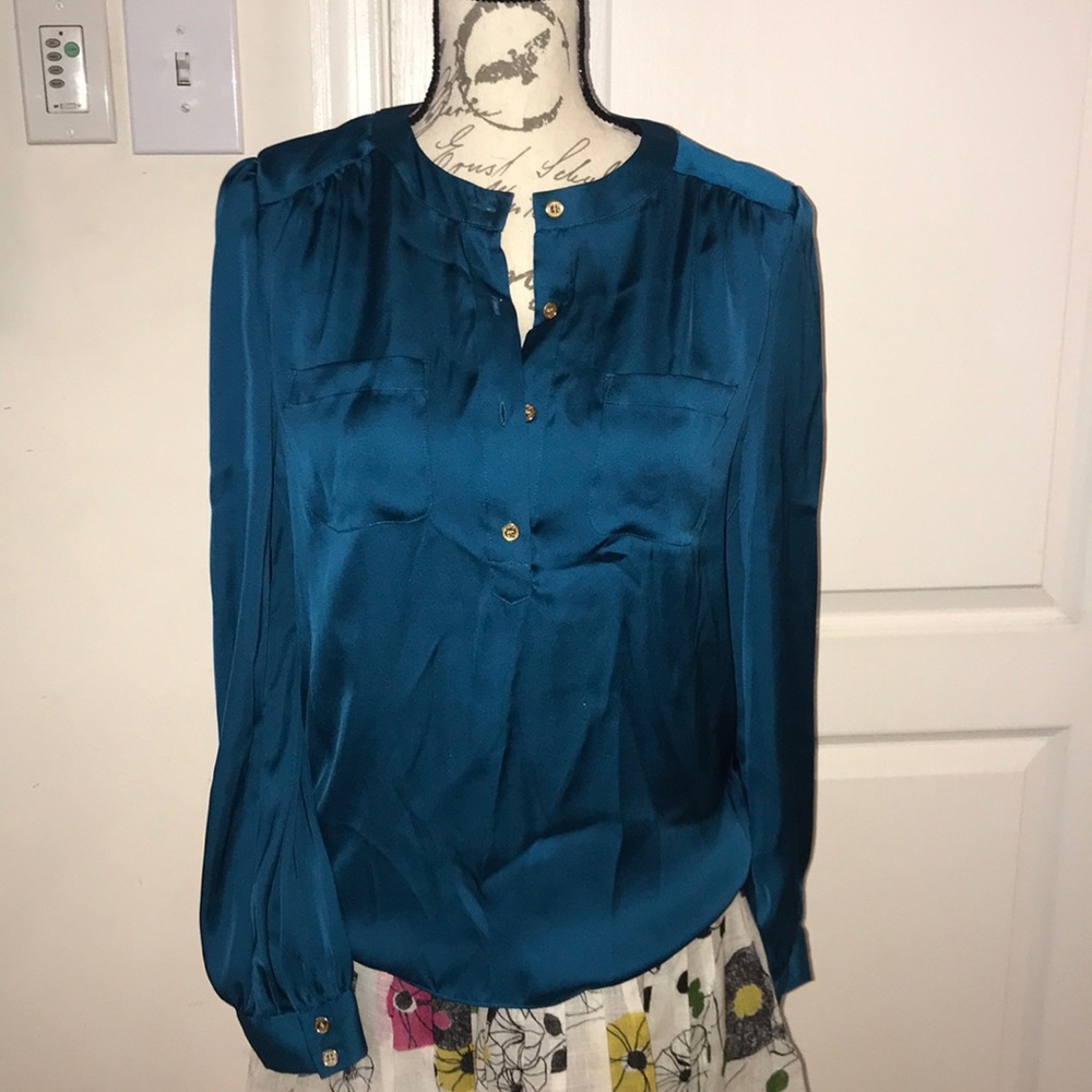 Vince Camuto Pretty Deep Blue Satiny Blouse